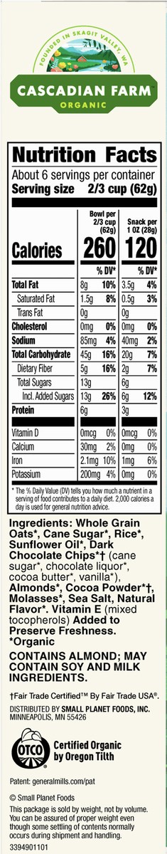 slide 8 of 9, Cascadian Farm Organic Granola, Dark Chocolate Almond, 13.25 oz., 13.25 oz