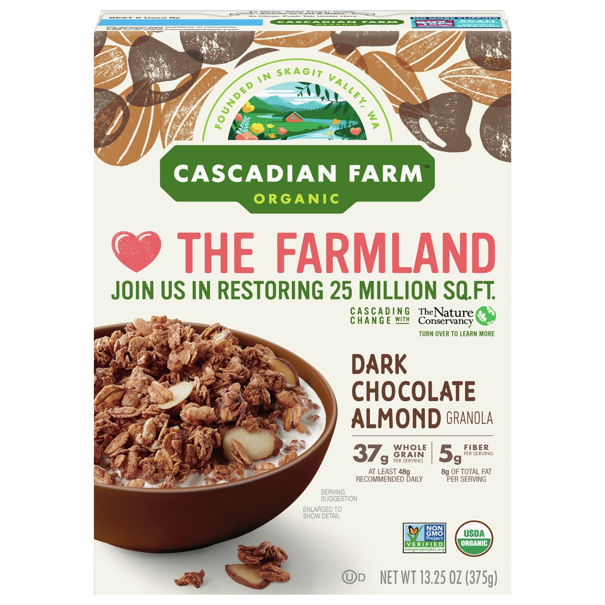 slide 1 of 9, Cascadian Farm Organic Granola, Dark Chocolate Almond, 13.25 oz., 13.25 oz