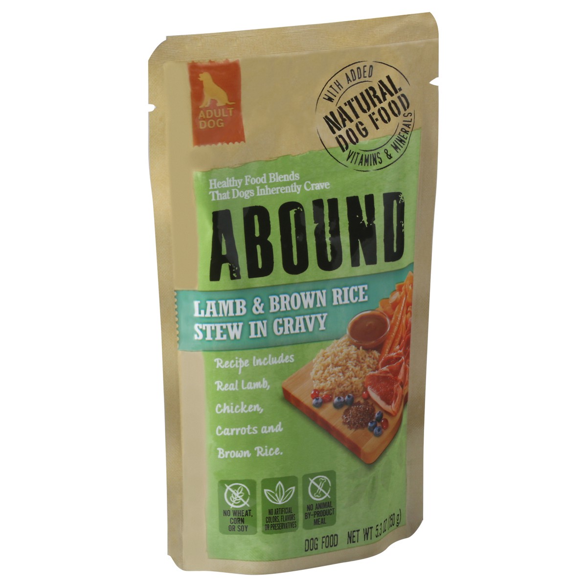 slide 2 of 9, Abound Natural Lamb & Brown Rice Stew in Gravy Adult Dog Food 5.3 oz Pouch, 5.3 oz