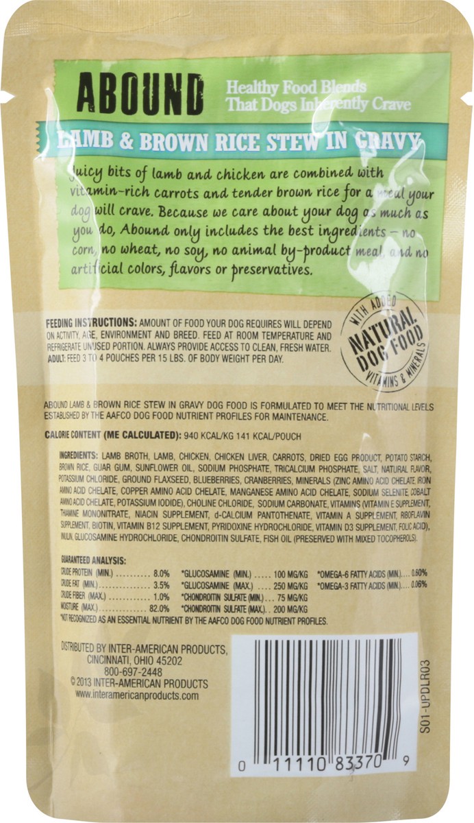 slide 5 of 9, Abound Natural Lamb & Brown Rice Stew in Gravy Adult Dog Food 5.3 oz Pouch, 5.3 oz