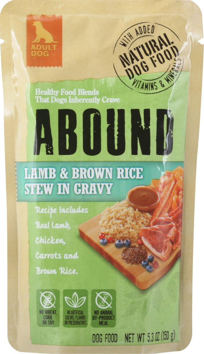 slide 6 of 9, Abound Natural Lamb & Brown Rice Stew in Gravy Adult Dog Food 5.3 oz Pouch, 5.3 oz
