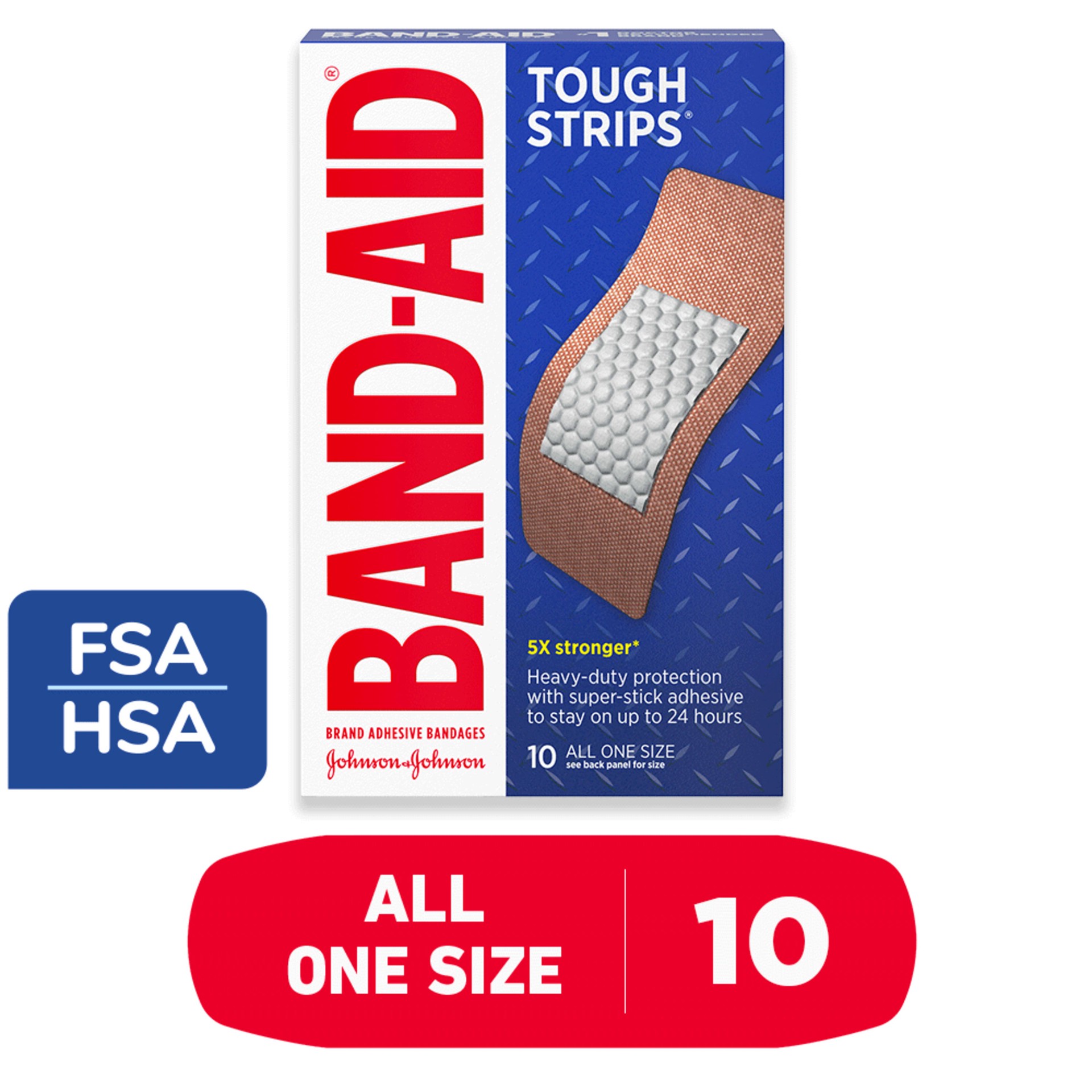 slide 1 of 9, BAND-AID Tough Strips Adhesive Wound Bandage, Extra Large, 10 ct, 10 ct