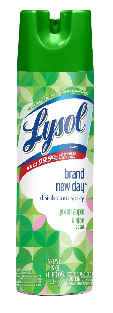 slide 1 of 6, Lysol Brand New Day Green Apple & Aloe Scent Disinfectant Spray, 19 oz