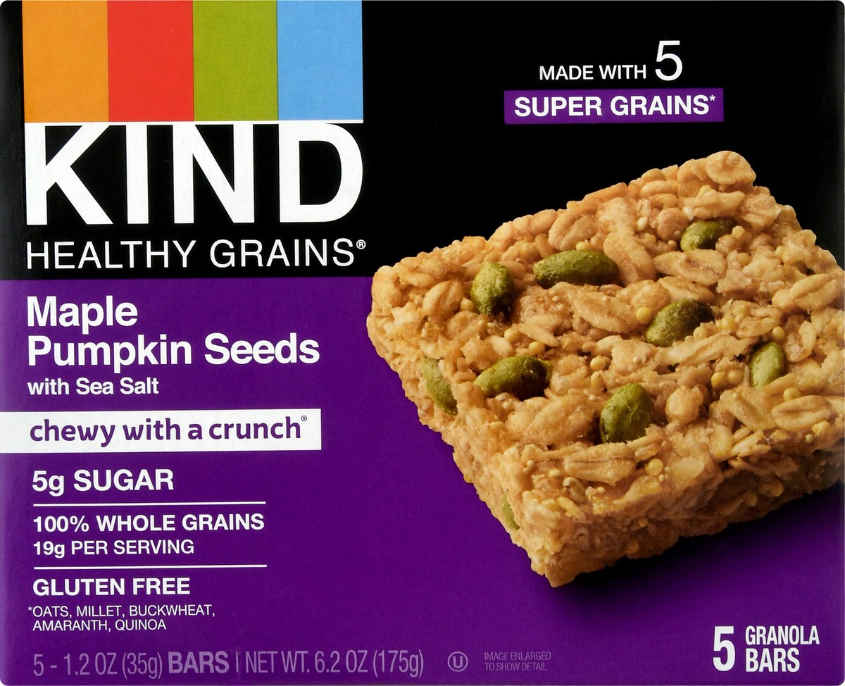 slide 6 of 9, KIND Healthy Grains Maple Pumpkin Seeds with Sea Salt Granola Bars 5 ea, 5 ct; 1.24 oz