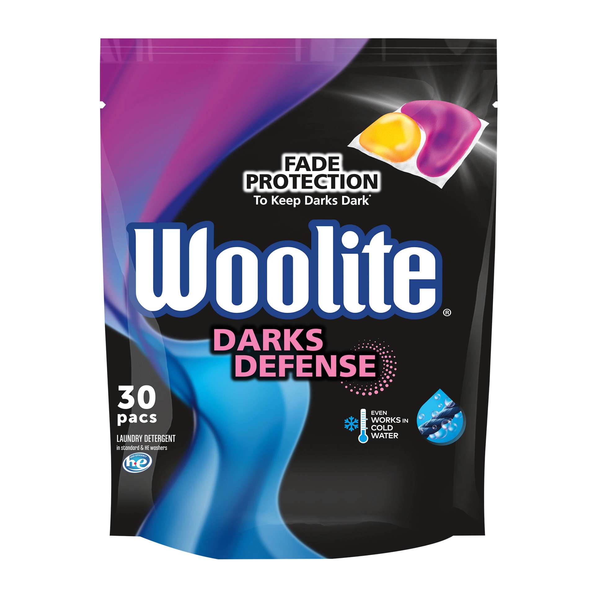 slide 1 of 1, Woolite Darks, 30ct Laundry Detergent Pacs, for Standard & HE Washers, 30 ct