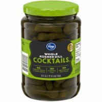 slide 1 of 6, Kroger Whole Kosher Dill Cocktail Pickles, 24 fl oz