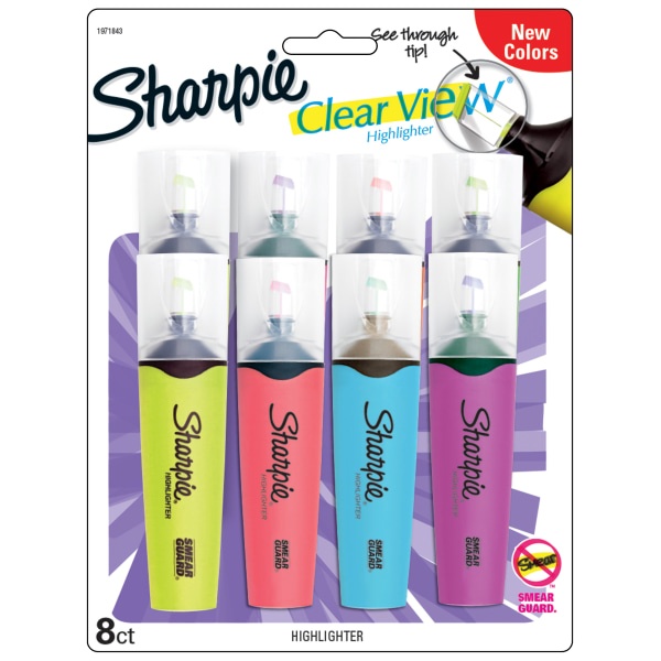 slide 1 of 4, Sharpie Clear View Highlighters, Chisel Tip, Assorted Fluorescent Colors, Pack Of 8, 8 ct