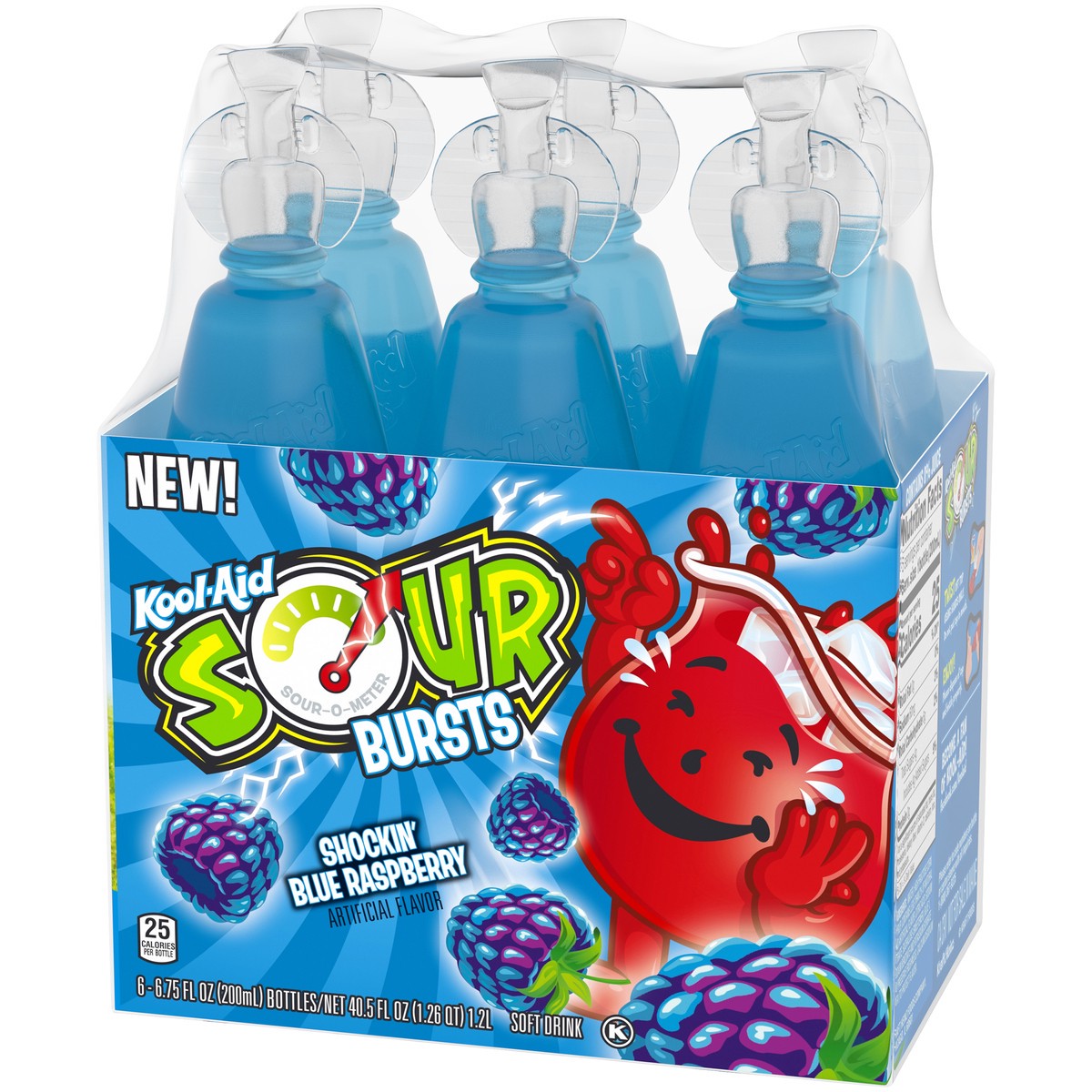 slide 3 of 14, Kool-Aid Sour Bursts Shockin' Blue Raspberry Soft Drinks 6-6.75 fl. oz. Bottles, 40.50 fl oz