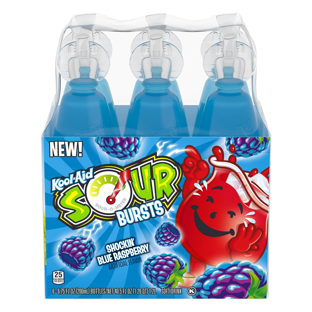 slide 6 of 14, Kool-Aid Sour Bursts Shockin' Blue Raspberry Soft Drinks 6-6.75 fl. oz. Bottles, 40.50 fl oz