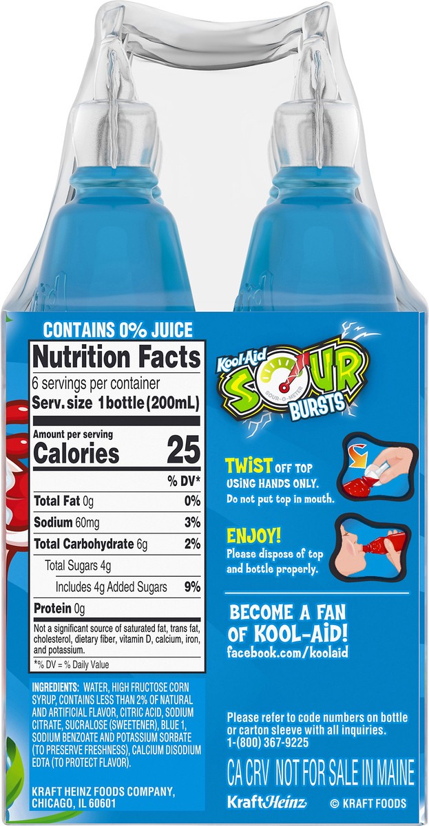 slide 11 of 14, Kool-Aid Sour Bursts Shockin' Blue Raspberry Soft Drinks 6-6.75 fl. oz. Bottles, 40.50 fl oz