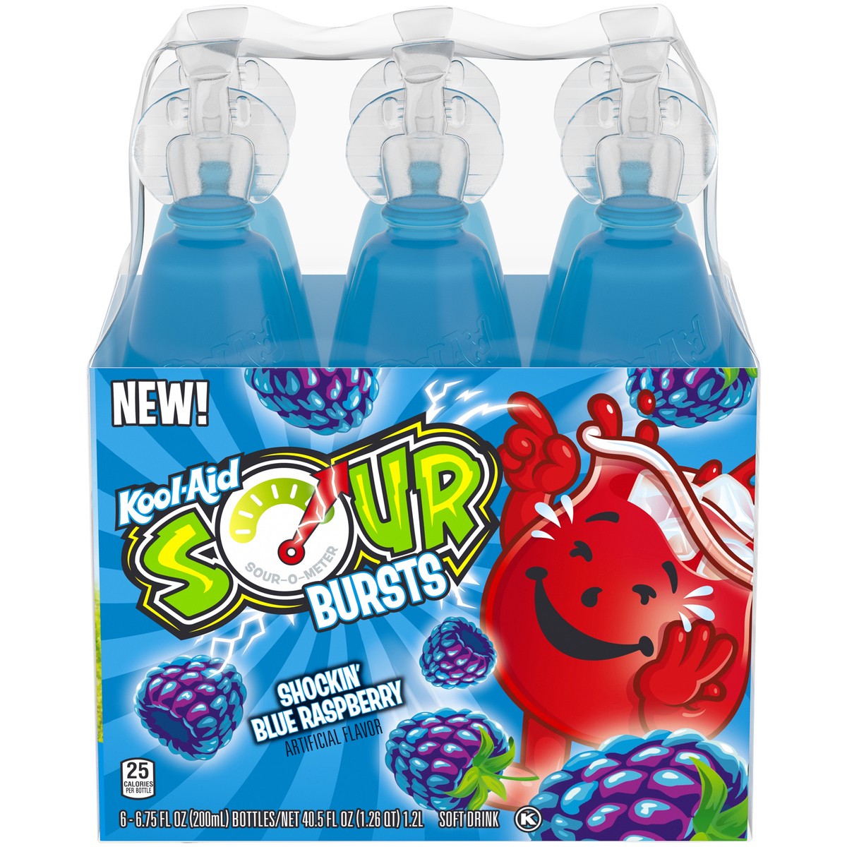 slide 1 of 14, Kool-Aid Sour Bursts Shockin' Blue Raspberry Soft Drinks 6-6.75 fl. oz. Bottles, 40.50 fl oz