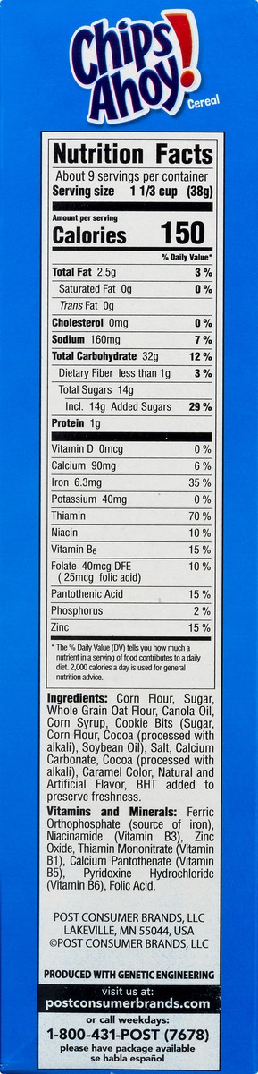 slide 8 of 9, Post Chips Ahoy! Breakfast Cereal, 12 Ounce boxes, 12 oz