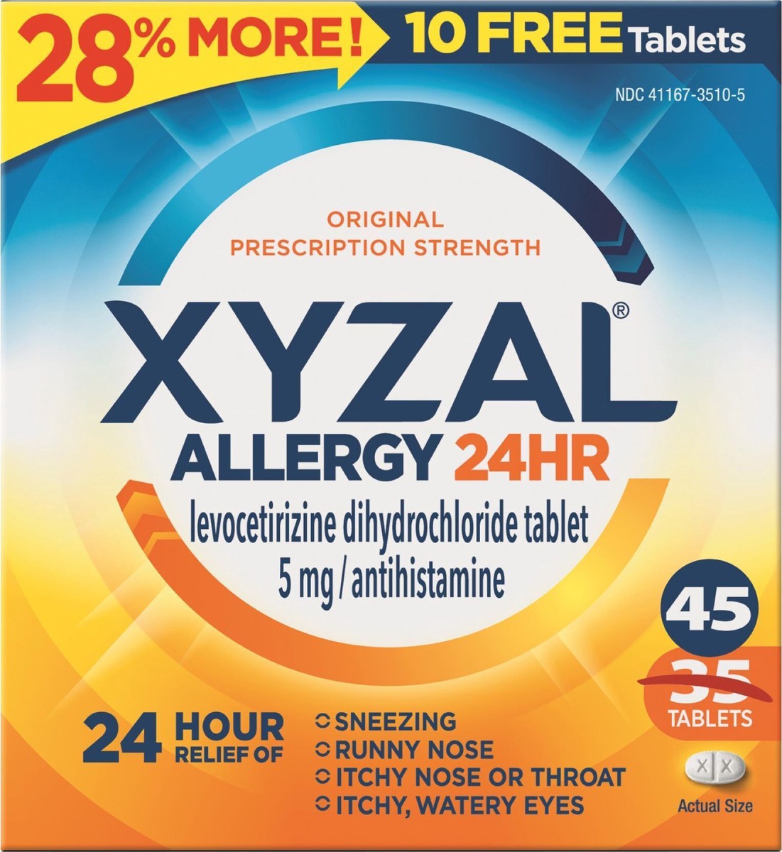 slide 2 of 11, Xyzal Allergy Tablets 24-Hour Allergy Relief, Original Prescription Strength, 45-Count, 45 ct