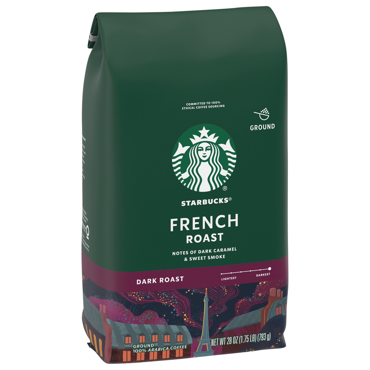 slide 7 of 9, Starbucks Ground Coffee, Dark Roast Coffee, French Roast, 100% Arabica, 1 bag (28 oz), 28 oz