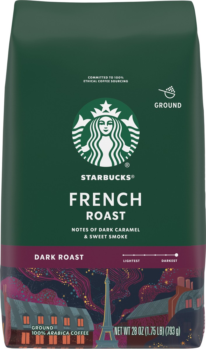 slide 6 of 9, Starbucks Ground Coffee, Dark Roast Coffee, French Roast, 100% Arabica, 1 bag (28 oz), 28 oz