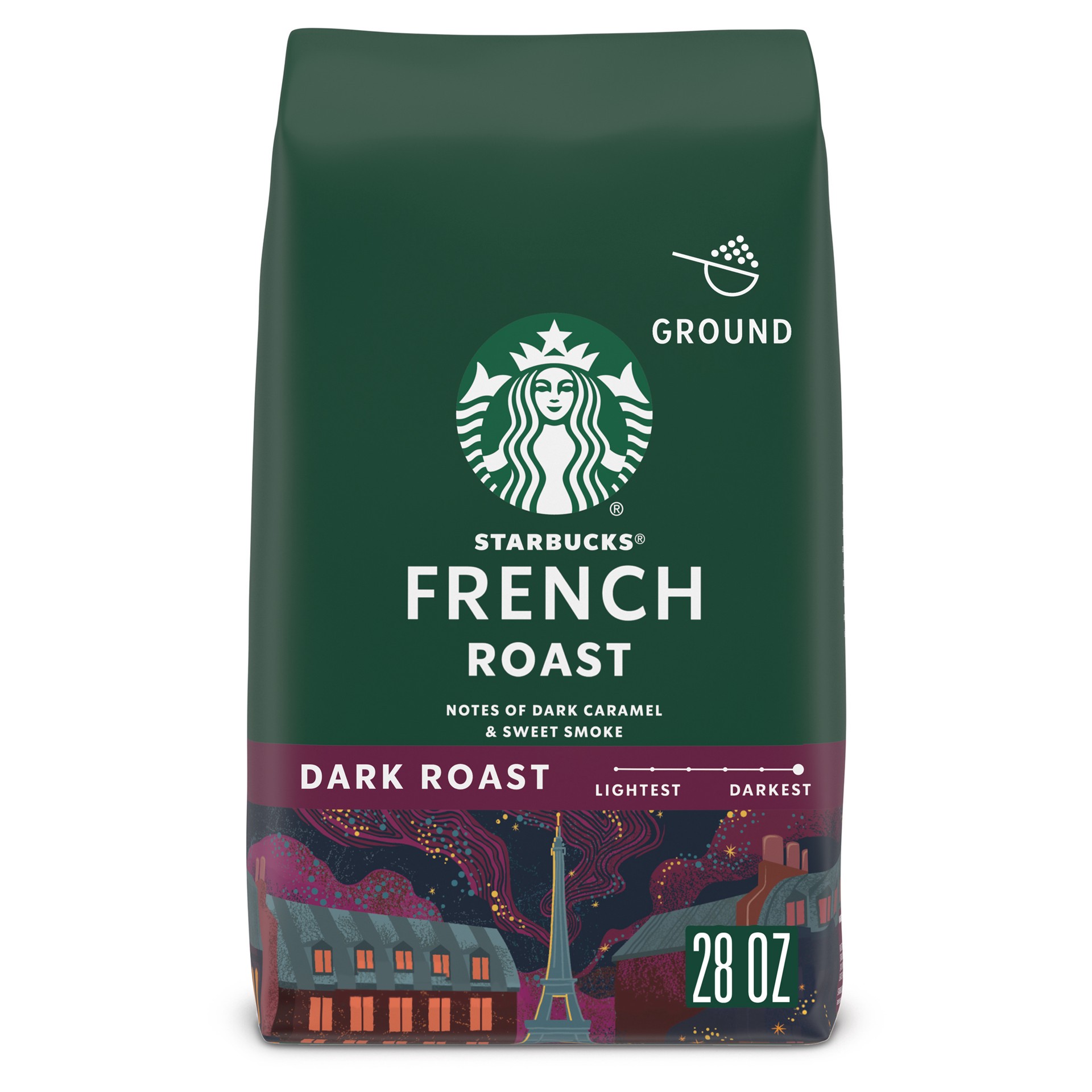 slide 1 of 9, Starbucks Ground Coffee, Dark Roast Coffee, French Roast, 100% Arabica, 1 bag (28 oz), 28 oz