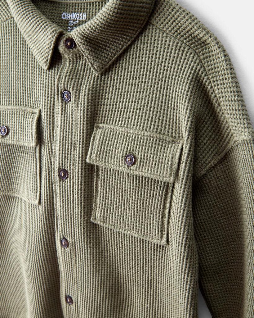 slide 3 of 3, Toddler Boy Long-Sleeve Waffle Knit Utility Shirt - Green Green 4T, 1 ct