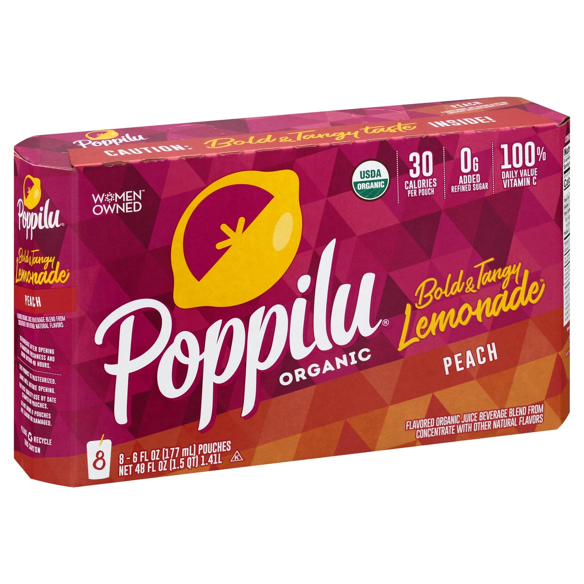 slide 2 of 11, Poppilu Bold Tangy Organic Lemonade Pouches Peach, 8 pouches  6 fl oz