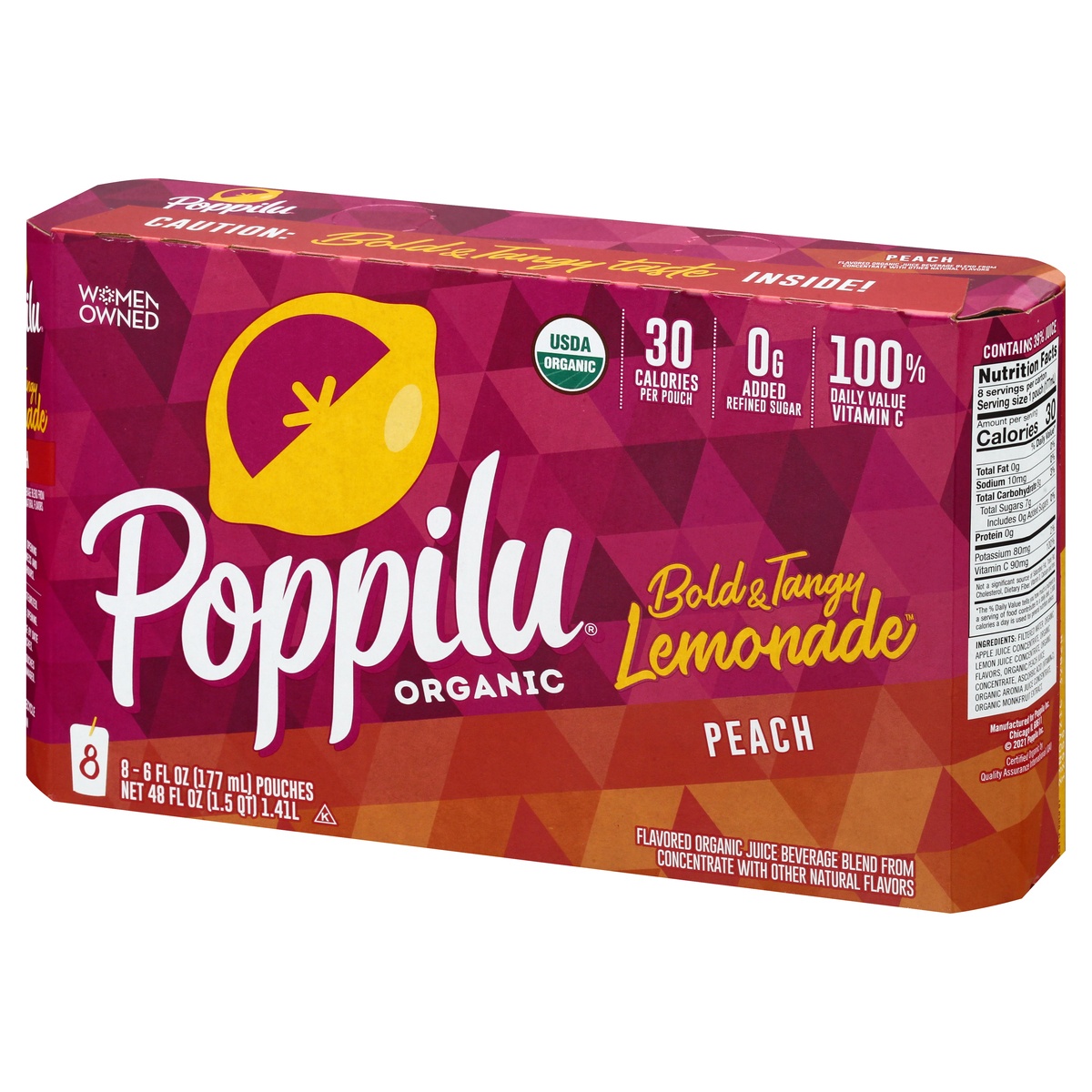 slide 3 of 11, Poppilu Bold Tangy Organic Lemonade Pouches Peach, 8 pouches  6 fl oz