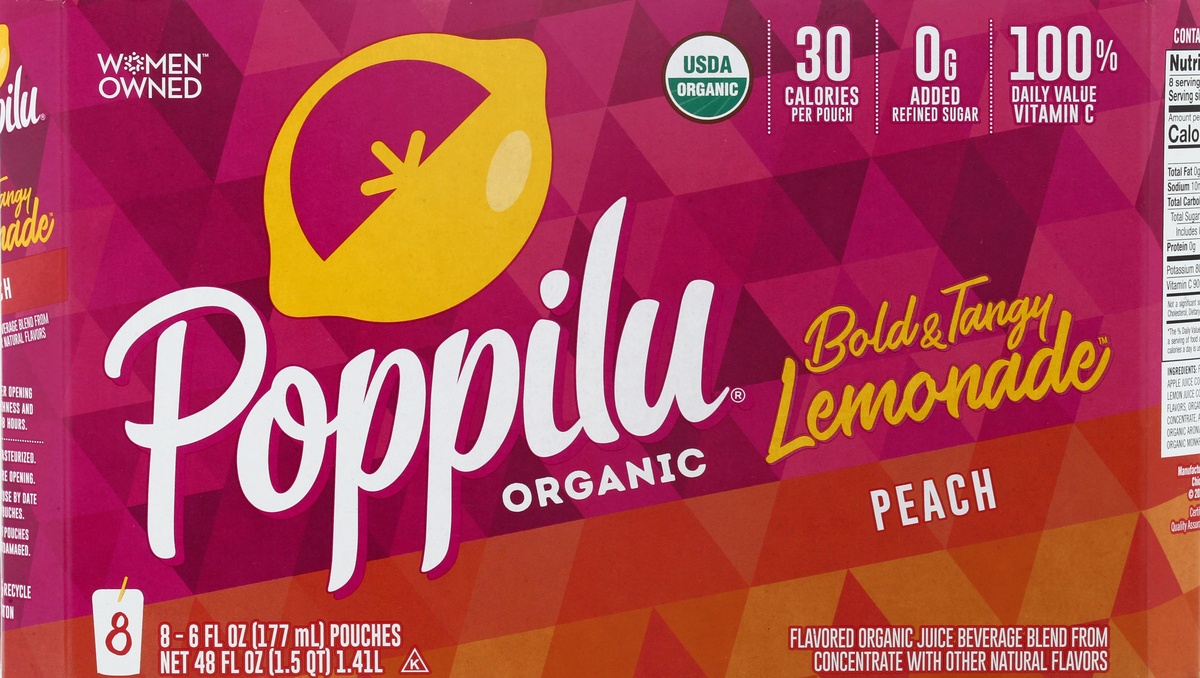 slide 9 of 11, Poppilu Bold Tangy Organic Lemonade Pouches Peach, 8 pouches  6 fl oz