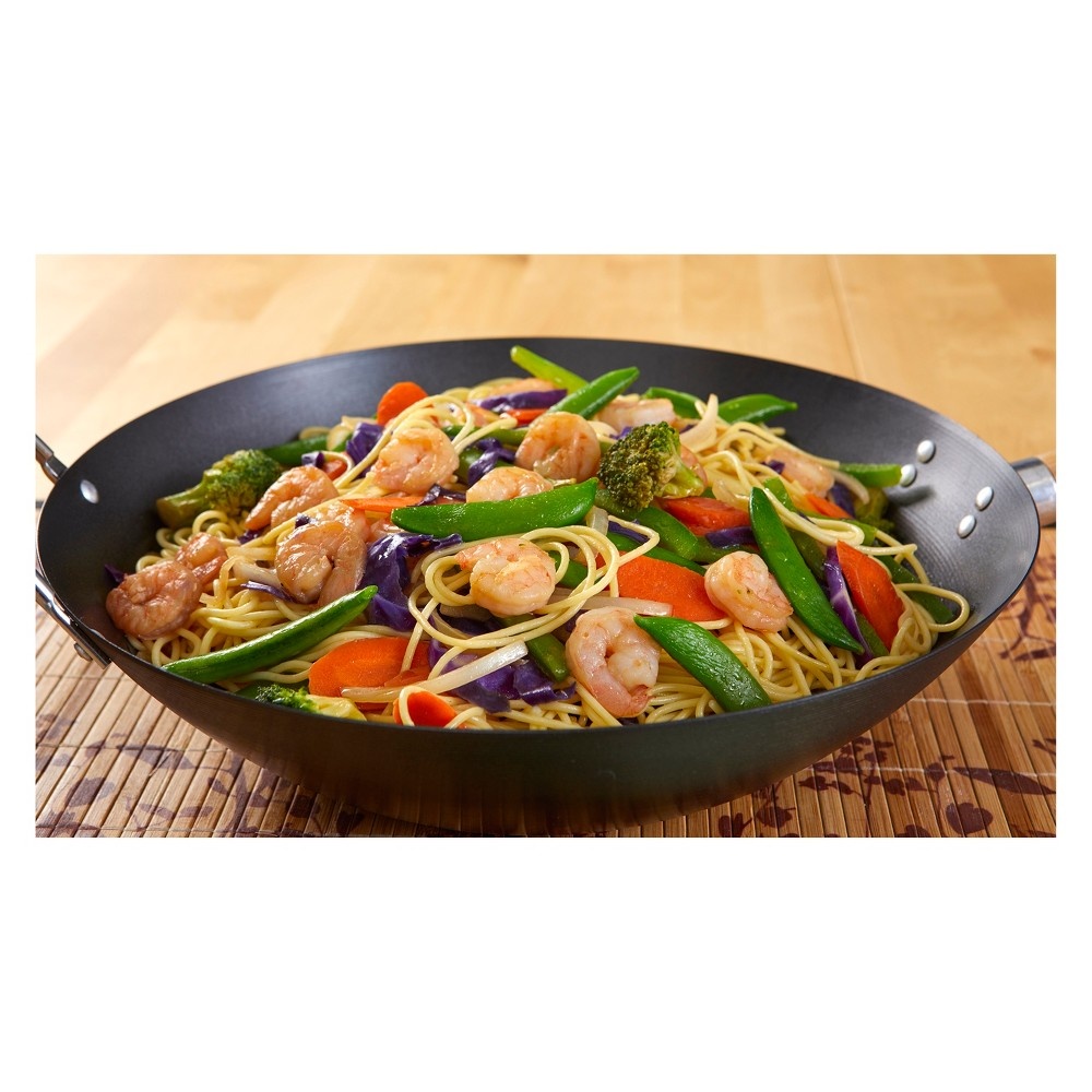 slide 2 of 6, IMUSA Carbon Steel Wok with Wooden Handle - Black, 14 in