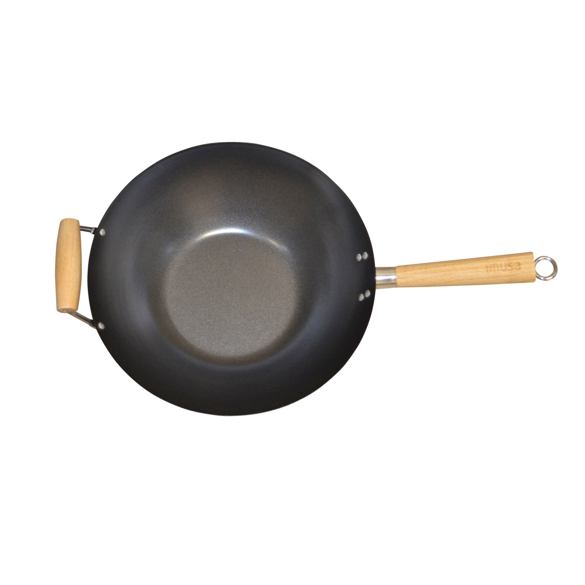 slide 1 of 6, IMUSA Carbon Steel Wok with Wooden Handle - Black, 14 in