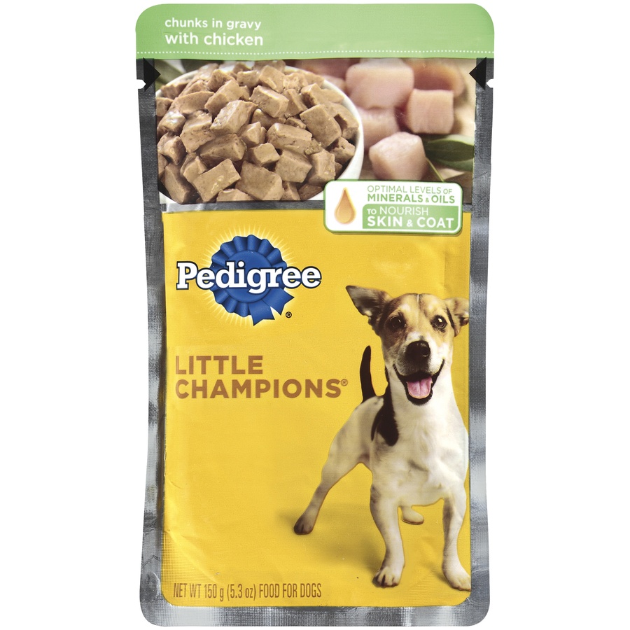 slide 1 of 1, Pedigree Little Champions Chunks In Gravy with Chicken Wet Dog Food Pouch, 5.3 oz