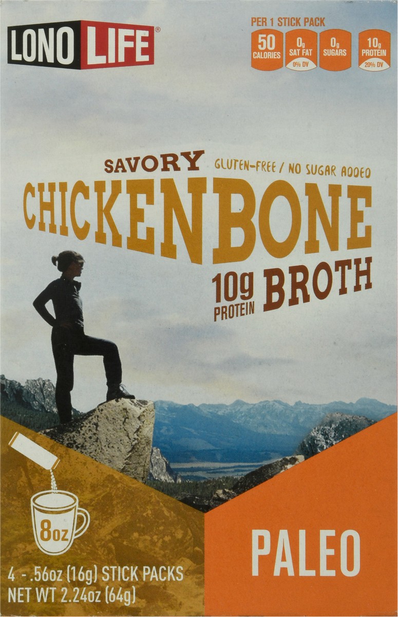 slide 6 of 9, LonoLife Paleo Savory Chicken Bone Broth 4-0.56 oz Packs, 