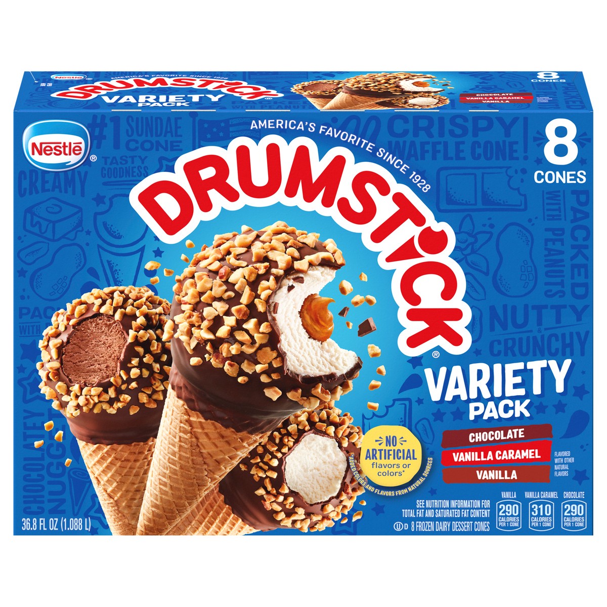 slide 1 of 5, Drumstick Chocolate, Vanilla, Vanilla Caramel Cones Variety Pack, 8 Count, 8 ct