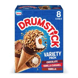 Drumstick Chocolate, Vanilla, Vanilla Caramel Cones Variety Pack, 8 Count