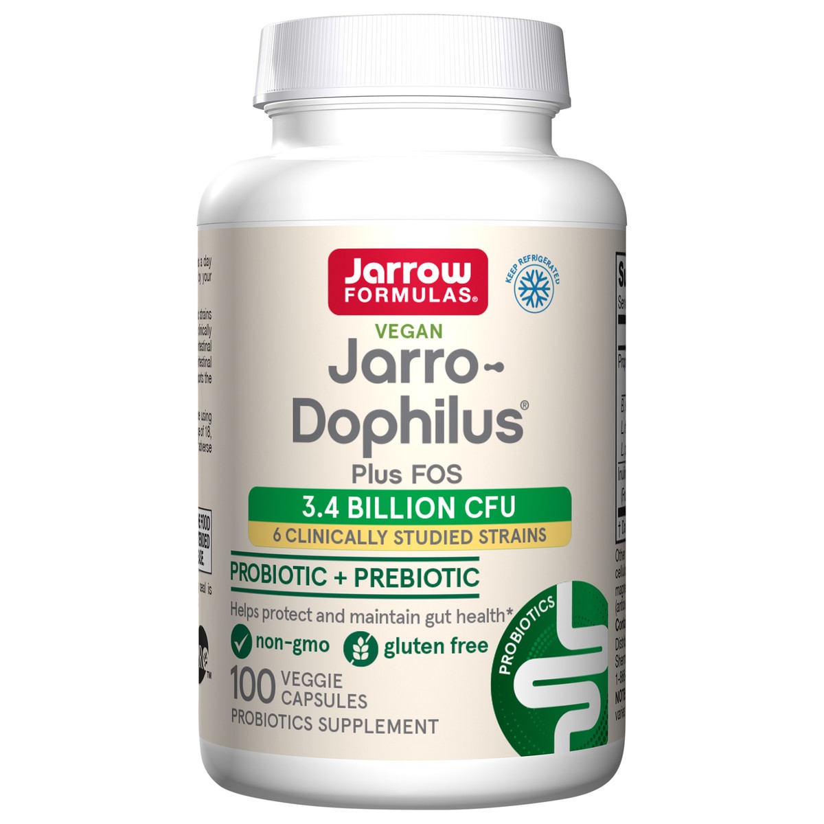 slide 4 of 5, Jarrow Formulas Jarro-Dophilus + FOS - 3.4 Billion CFU Per Serving - Prebiotic & Probiotics Supplement for Immune & Intestine Support - Up to 100 Servings (Veggie Caps) (PACKAGING MAY VARY), 100 ct
