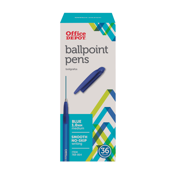 slide 1 of 2, Office Depot Brand Ballpoint Stick Pens, Medium Point, 1.0 Mm, Blue Barrel, Blue Ink, Pack Of 36, 36 ct