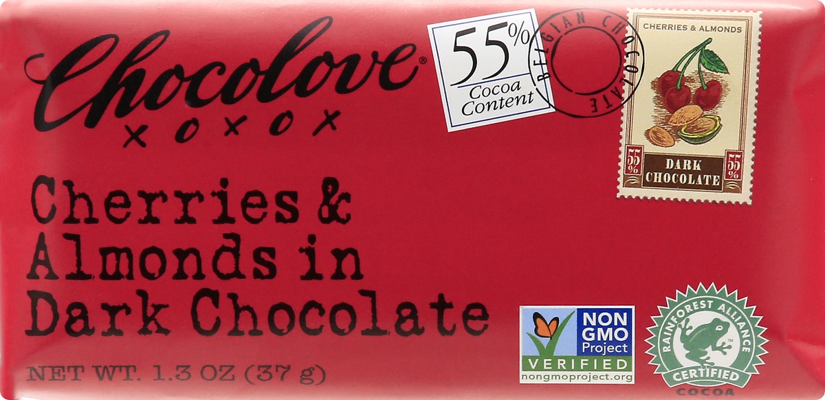 slide 9 of 9, Chocolove Cherry & Almond Mini D/Choc Candy Bar, 1.3 oz