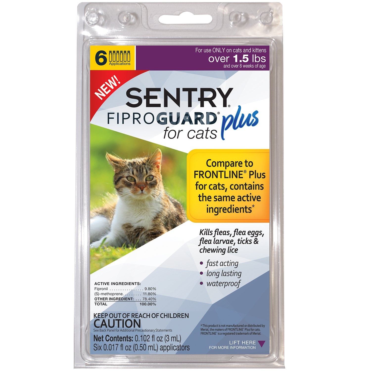 slide 1 of 1, Sentry FIPROGUARD PLUS for Cats & Kittens Over 1.5 lbs. Topical Flea & Tick Treatment, 6 ct