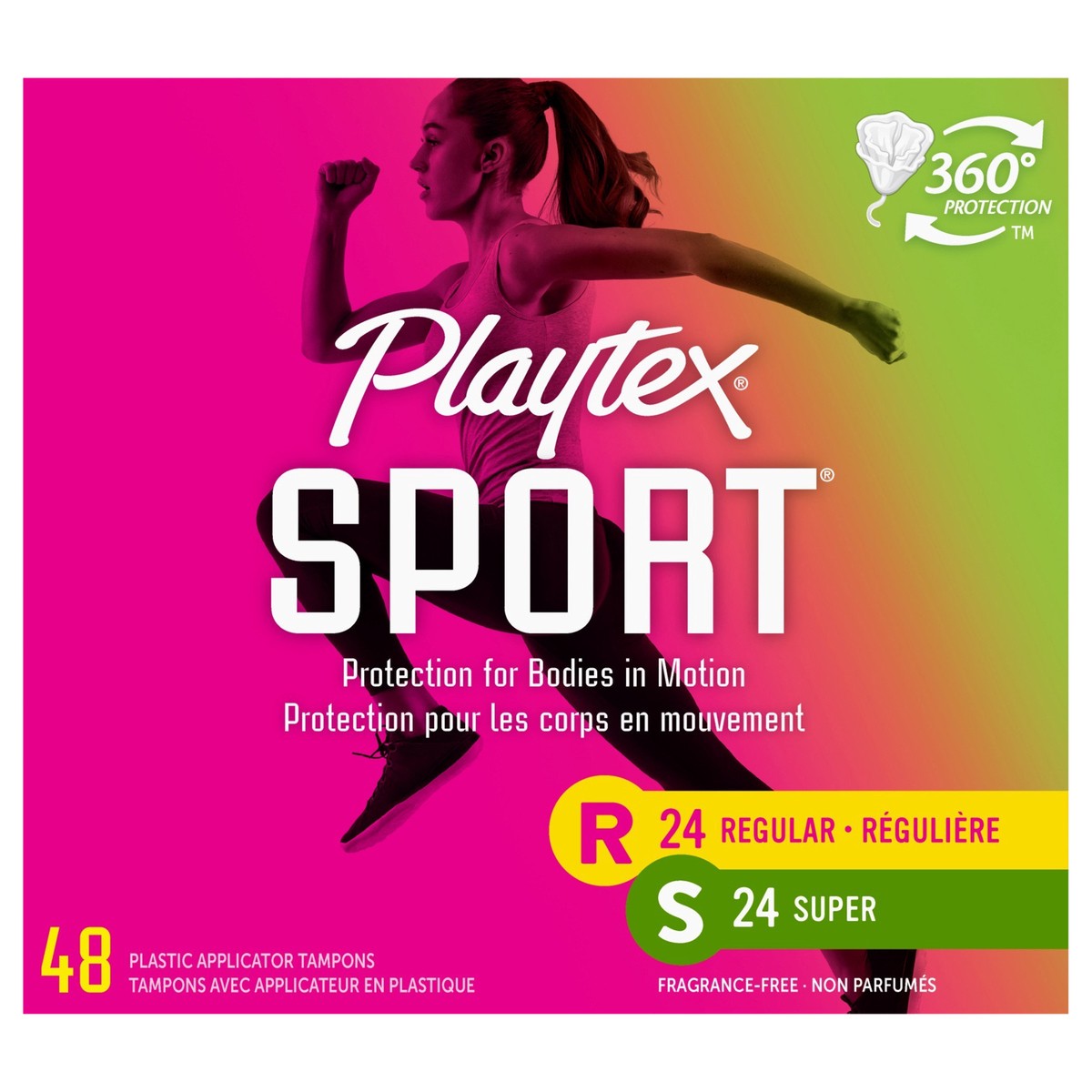 slide 1 of 9, Playtex Sport Tampons Regular & Super Absorbency Duo-Pack Unscented, 48 ct