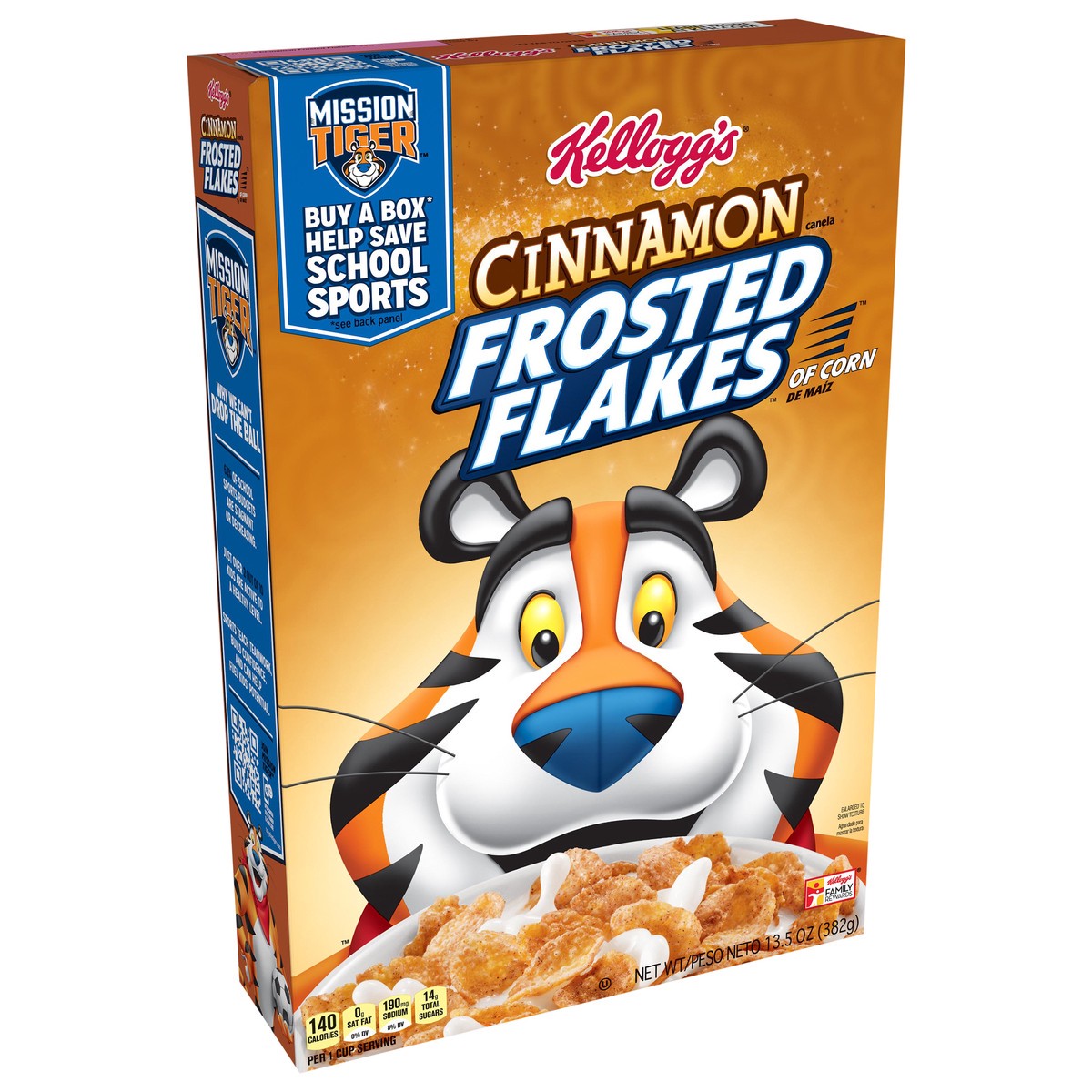 slide 2 of 10, Kellogg's Frosted Flakes Cinnamon Cold Breakfast Cereal, 13.5 oz