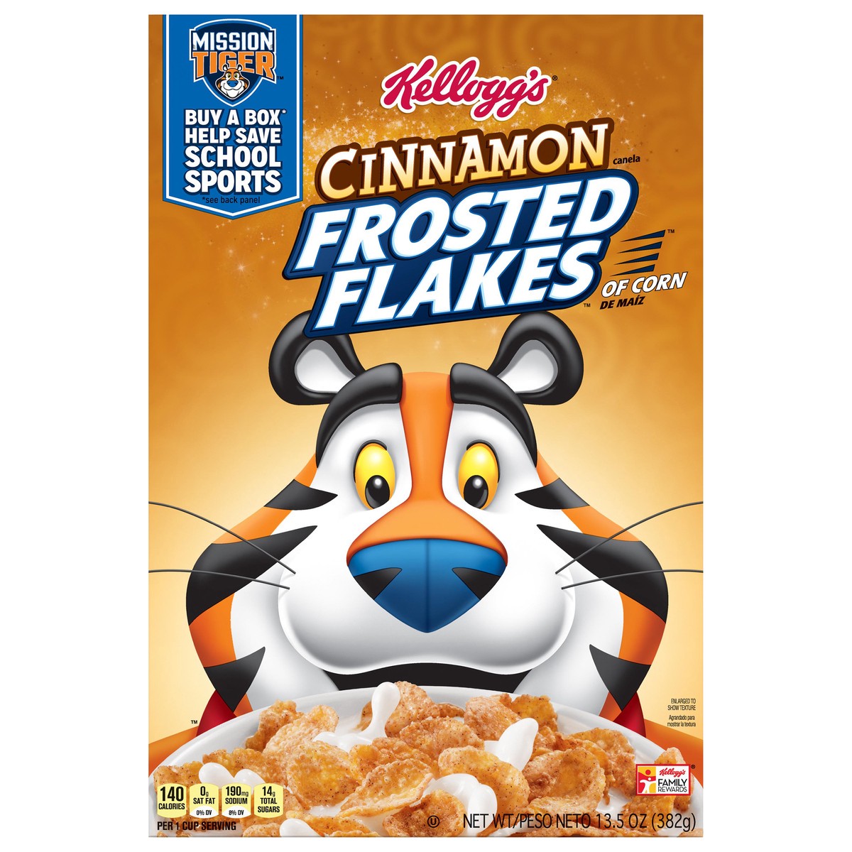 slide 1 of 10, Kellogg's Frosted Flakes Cinnamon Cold Breakfast Cereal, 13.5 oz