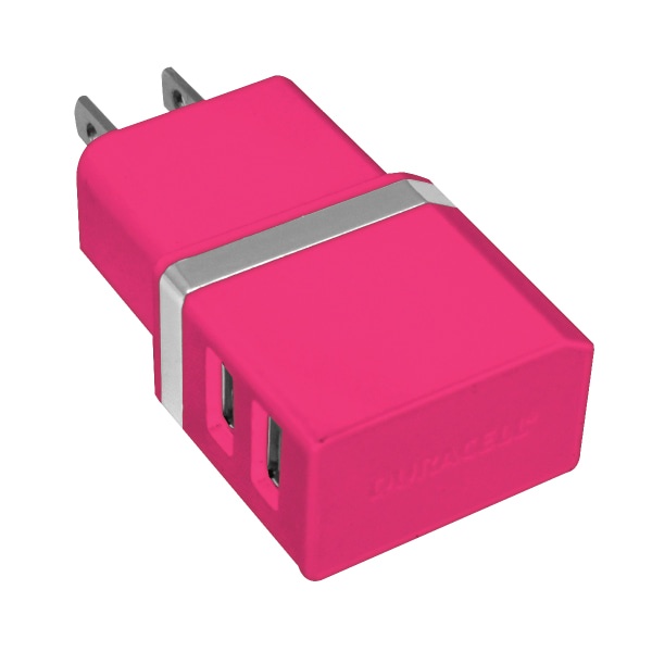 slide 1 of 1, Duracell Dual Usb Wall Charger, Metallic Pink, 1 ct