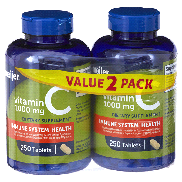 slide 1 of 1, Meijer Wellness Meijer Vitamin C Tablet 250 each, 1000 mg, 2 ct