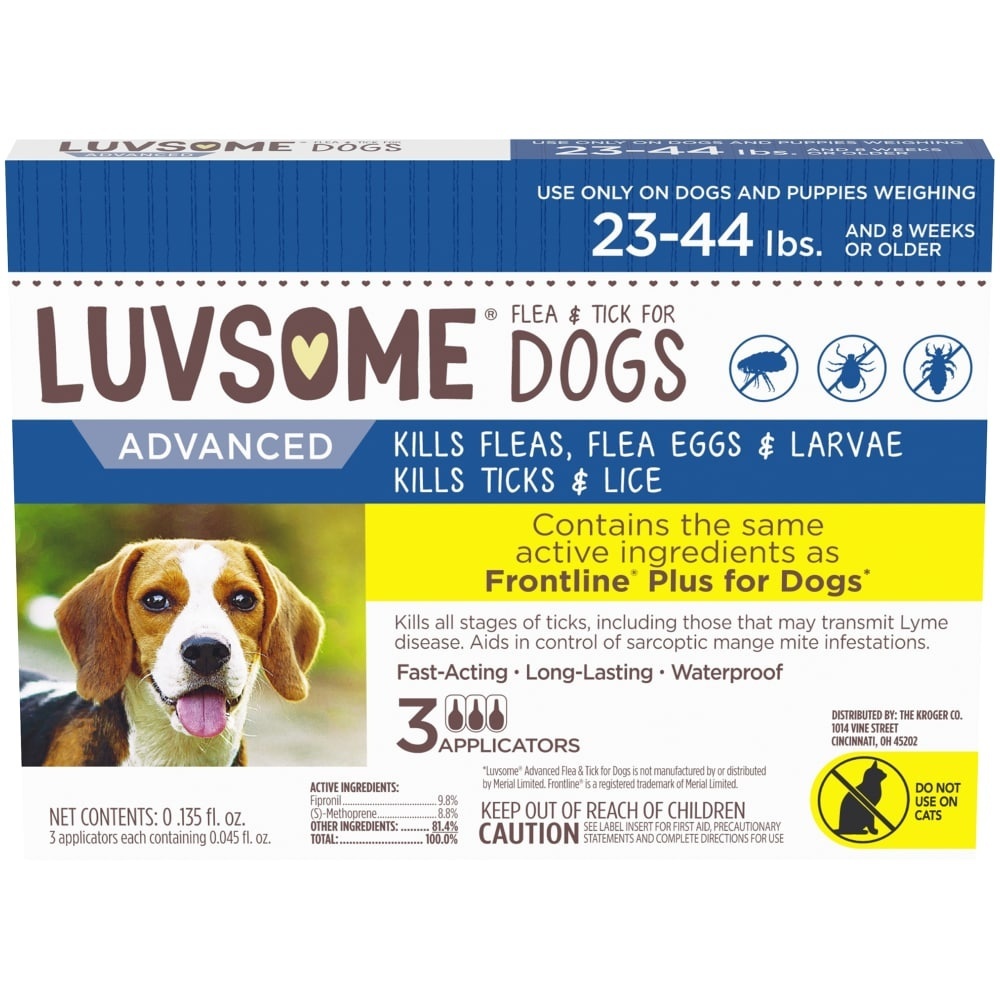 slide 1 of 1, Luvsome Advanced Flea & Tick Applicators Dogs 23-44 Lbs Fast-Acting Long-Lasting Waterproof, 3 ct