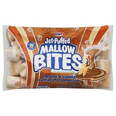 slide 1 of 1, Kraft Jet Puffed Mallow Bites Caramel and Vanilla Swirled Marshmallows, 8 oz