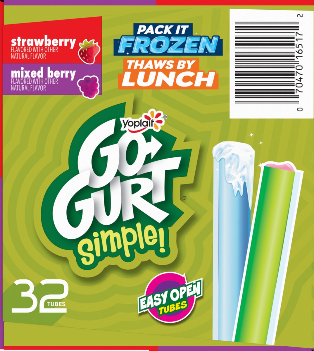slide 13 of 13, Yoplait Go-Gurt, Strawberry & Mixed Berry Yogurt Variety Pack, 32 ct, 72 oz, 32 ct