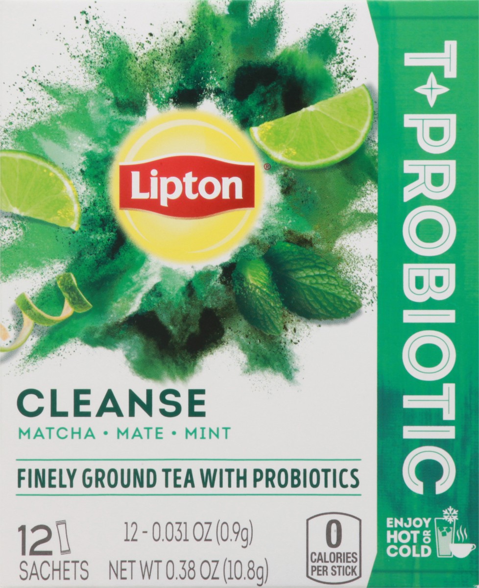 slide 3 of 10, Lipton Tea + Probiotic Cleanse Powdered Herbal Tea Sachets Matcha Mate and Mint, .38 oz, 12 Servings , 0.38 oz