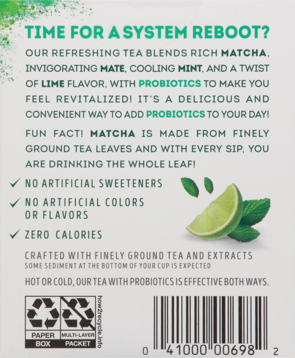 slide 2 of 10, Lipton Tea + Probiotic Cleanse Powdered Herbal Tea Sachets Matcha Mate and Mint, .38 oz, 12 Servings , 0.38 oz