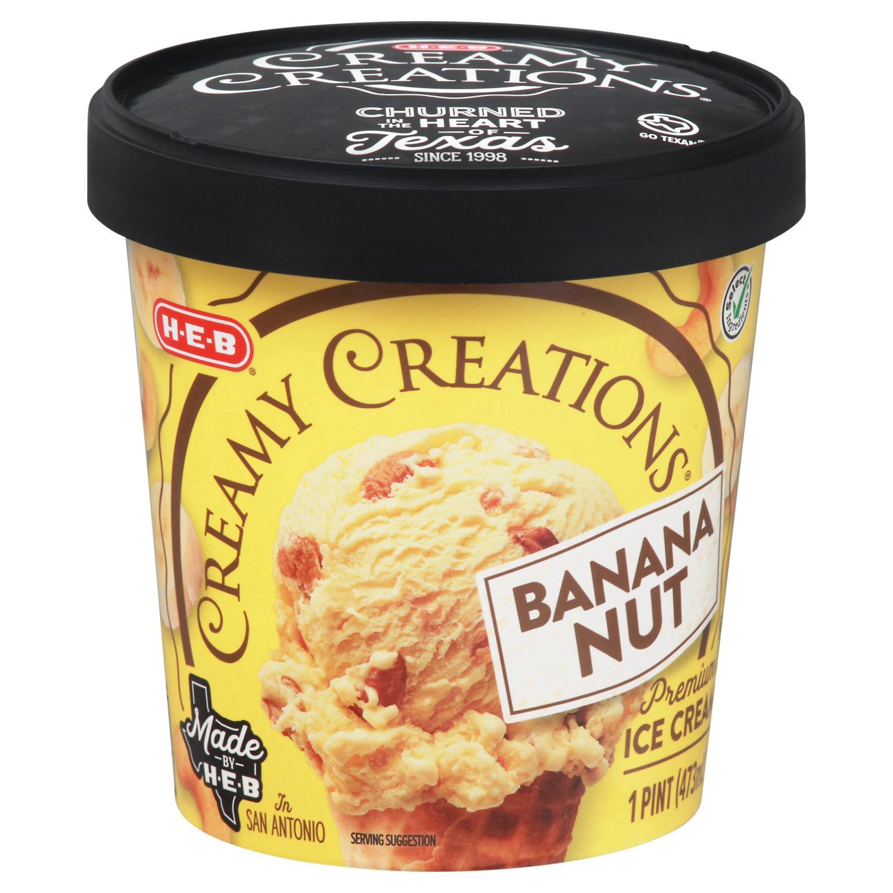 slide 1 of 1, H-E-B Creamy Creations Banana Nut Ice Cream, 1 pint