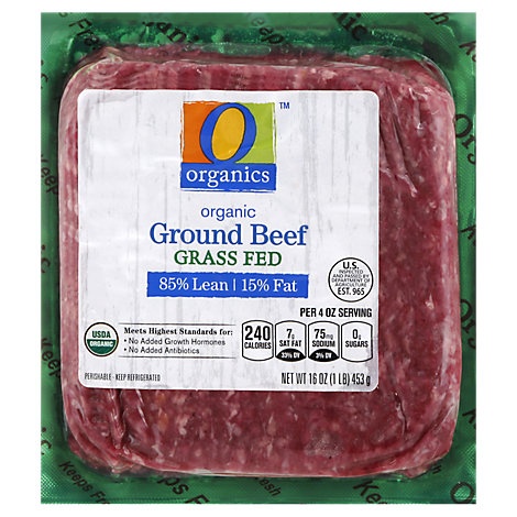 slide 1 of 1, O Organics Organic Ground Beef 85% Lean 15% Fat, 16 oz