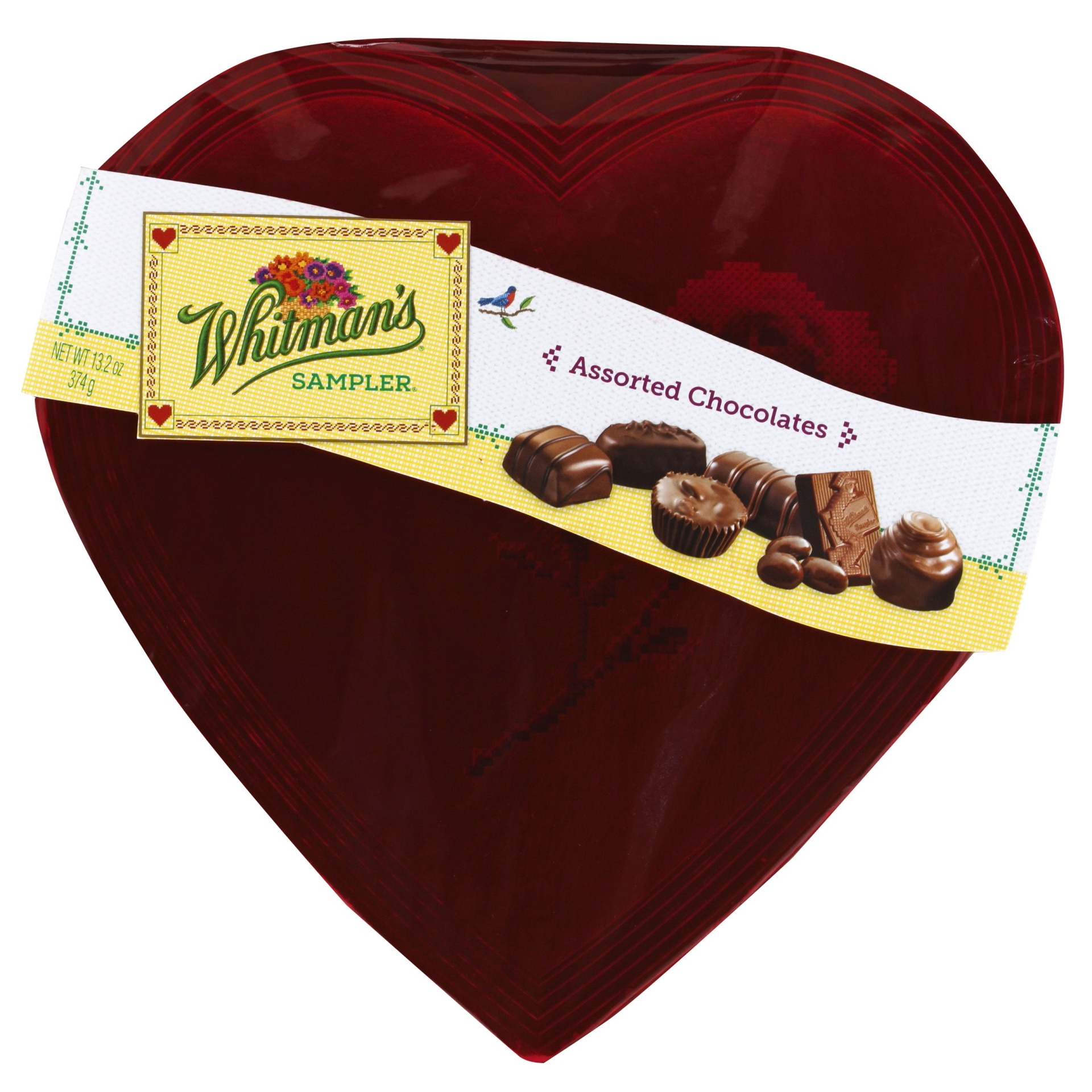 slide 1 of 4, Whitman's Red Chocolate Sampler Heart, 13.2 oz