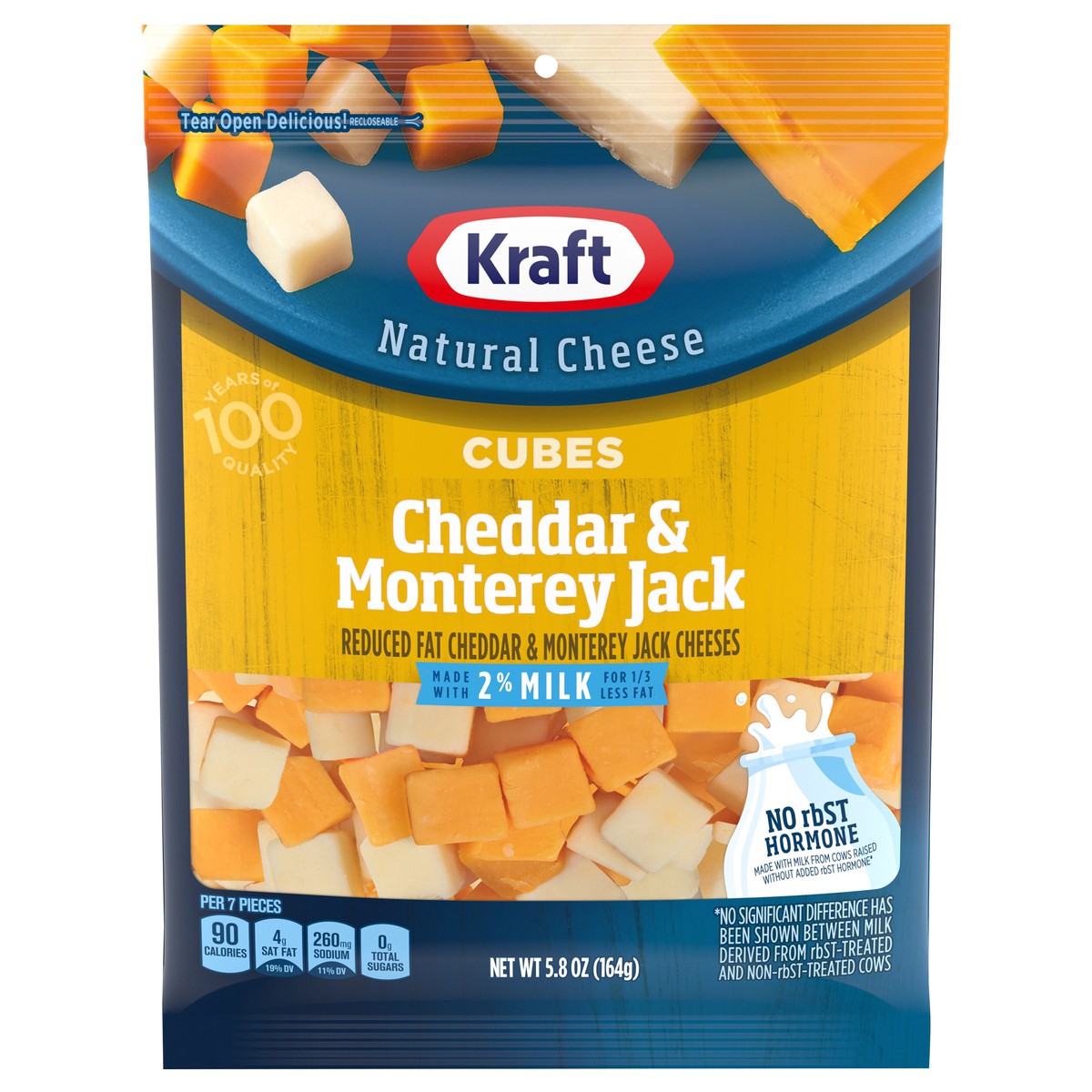 slide 1 of 8, Kraft Cheddar & Monterey Jack Cheese Cubes with 2% Milk, 5.8 oz Bag, 5.8 oz