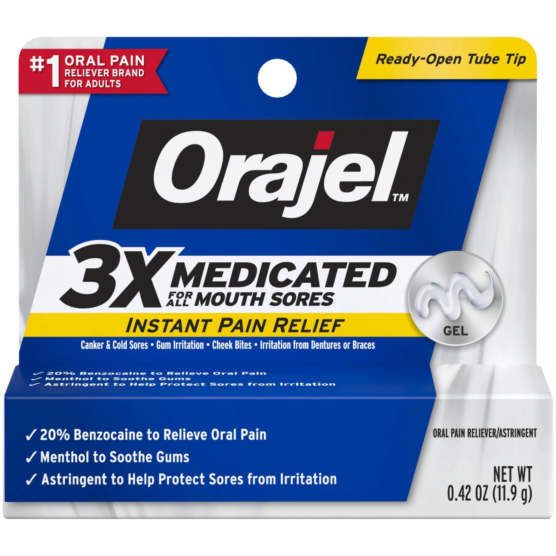 slide 1 of 4, Orajel Instant Pain Relief Gel Oral Pain Reliever/Astringent 0.42 oz, 0.42 oz