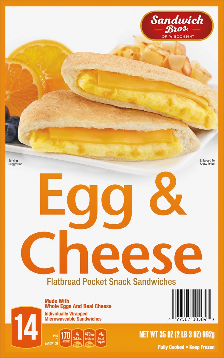 slide 9 of 9, Sandwich Bros. Sandwich Bros Egg and Cheese, Frozen Breakfast Sandwich, 14 Count, 35 oz, 35 oz